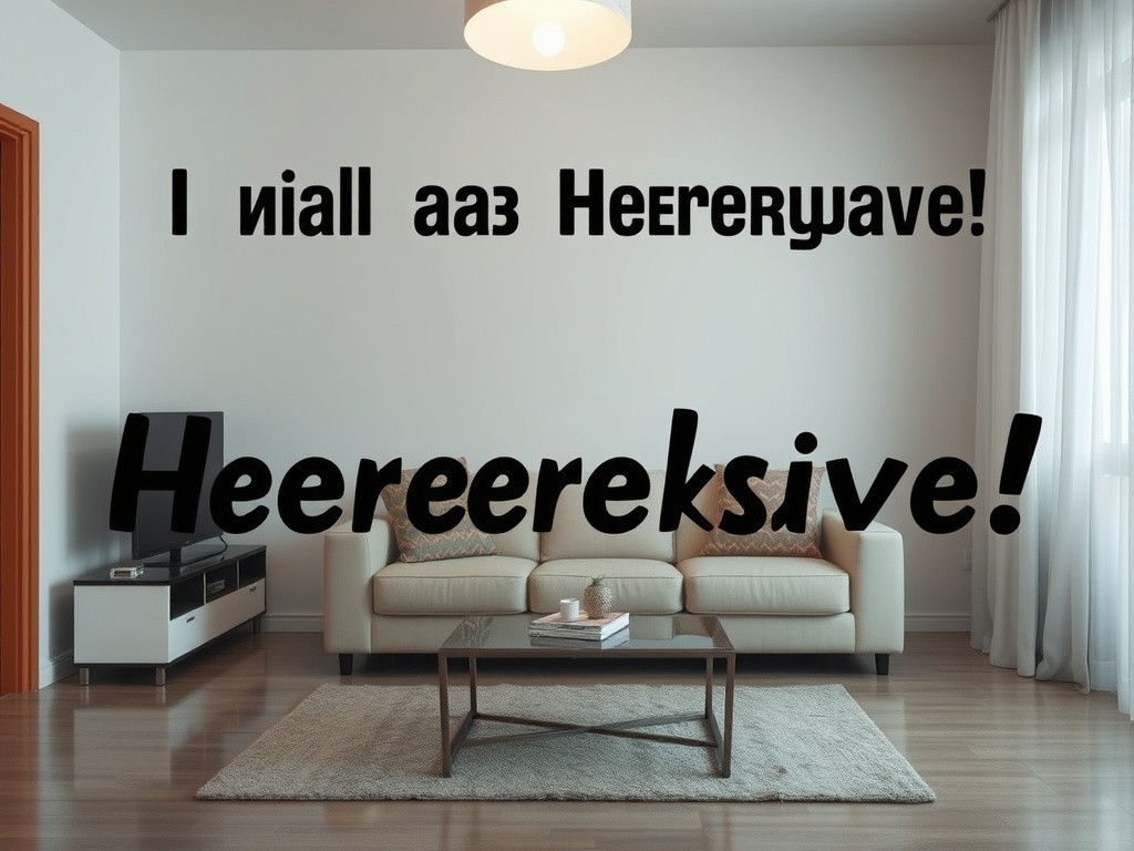 На стене есть текст на английском: "I will say Heerywave! Heereereksive!" в современном интерьере.